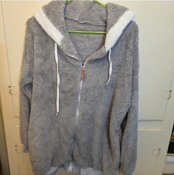 Cozy Gray Teddy Fleece Hoodie — Size Large (NWOT) - Picture 2 of 3